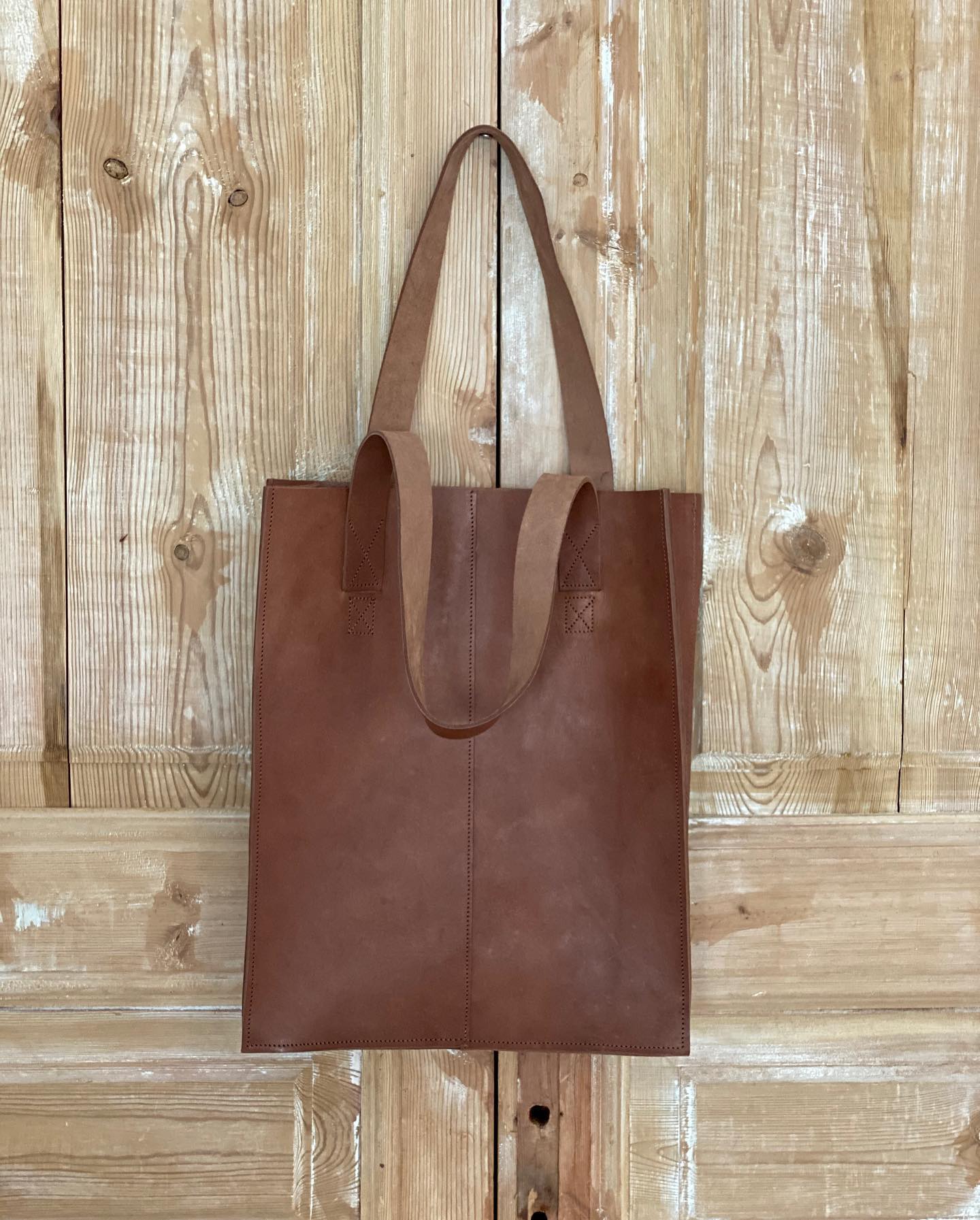 Shopper met kruisstiksel, cognac